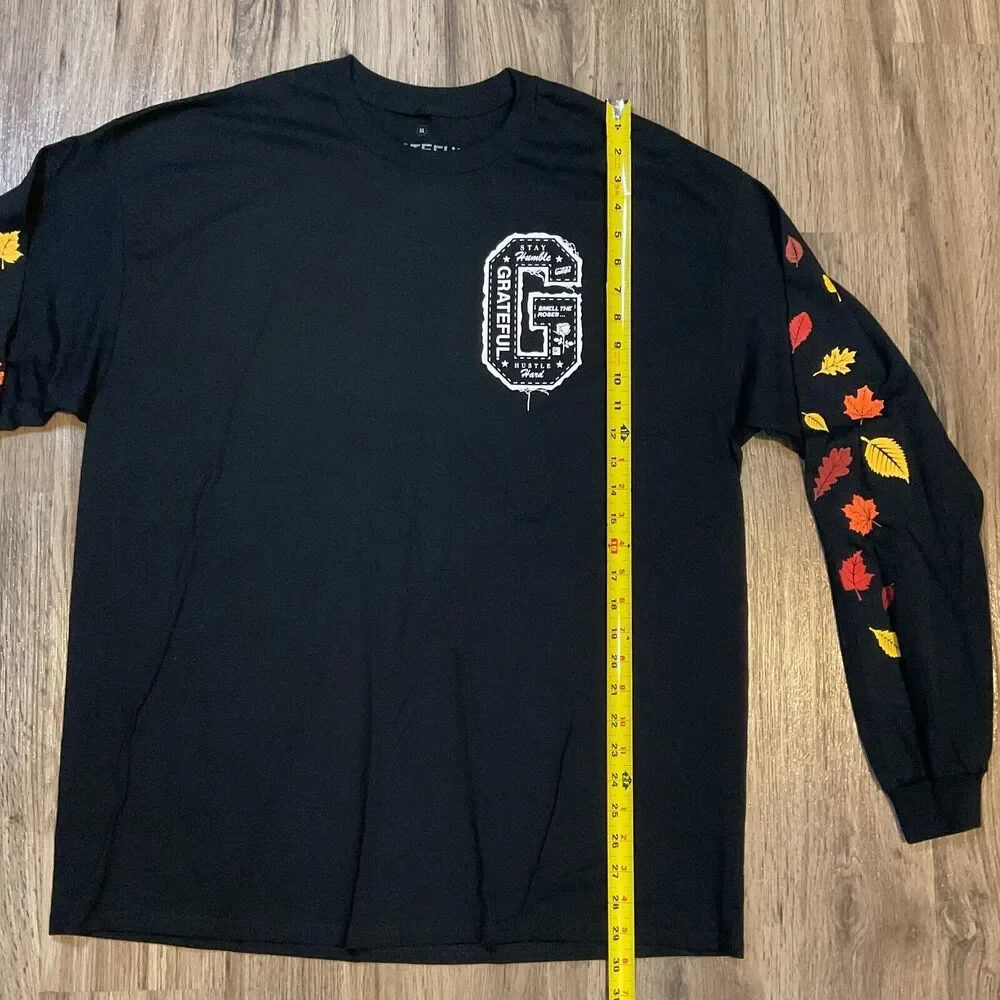 Grateful Apparel Shirt Black Smell The Roses Stay Humble Fall Leaves USA Size XL